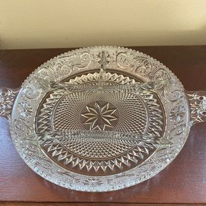Vintage 11” Ornate Divided Glass Appetizer Platter